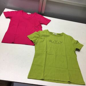 送料無料★a.v.v MICHEL KLEIN PARIS アーベーベー★半袖Tシャツ ２枚セット★サイズ42 L★黄緑 ピンズ#30609sj66