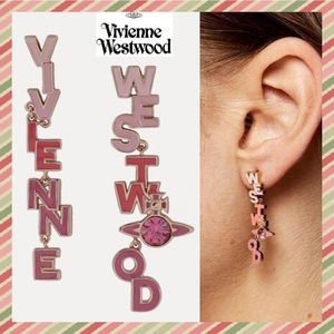 ● Vivienne Westwood ピアス 新品 ゴールド ピンク ロゴ ラインストーン SOHO ORB ロング ヴィヴィアンウエストウッド