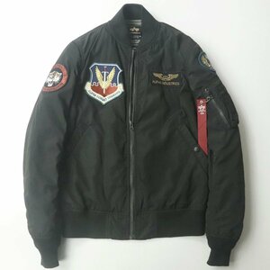 美品 ALPHA INDUSTRIES アルファ TA1301-001 ワッペン付き ポリエステル TYPE L-2B フライトジャケット 黒 ブラック S ミリタリー メンズ