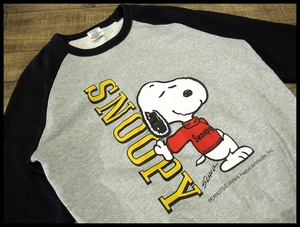 送料無料 G② PEANUTS ピーナッツ SNOOPY スヌーピー United Feature Syndicate社製 キャラ ラグラン スウェット トレーナー グレー 黒 M