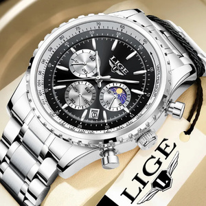 LIGE 男性 高級 クォーツ時計 スポーツ腕時計 発光 耐水性 トップブランド コレクション
