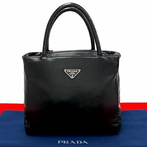 極 美品 希少品 PRADA プラダ 三角ロゴ 金具 ナッパ レザー 本革 ハンドバッグ ミニ トートバッグ ブラック 黒 40944