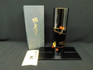 T709★輪島塗 乾器 花瓶 花生 台付 栞 一輪挿し 花器 花入れ 花生け 台座 敷板 敷台 漆器 漆 箱付 紅葉 花生 台付 箱入り★送料780円〜