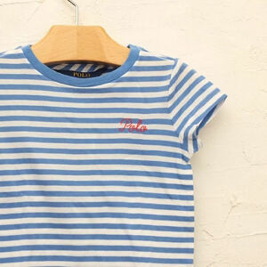 キッズ新品 3T 100cm ３才【POLO RALPH LAUREN ポロラルフローレン】ボーダーTシャツ カットソー ホワイト×ブルー ロゴ入り ガールズ