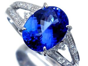 【ジュエリー極】超希少宝石！大粒上質天然タンザナイト3.83ct＆ダイヤモンド0.13ct 高級Pt900リング h6827rm【送料無料】