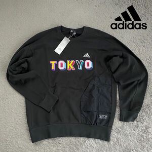 格安送料! Lサイズ 新品 adidas スウェットトレーナー PRSVE クルー TOKYO 東京 ロゴ スウェット トレーナー シャツ ゆるめ 黒 ブラック