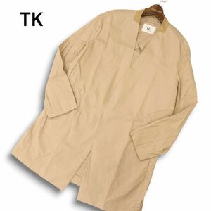 TK タケオキクチ 通年 【襟 フェイク スウェード】 ノーカラー ビッグシルエット コート Sz.M　メンズ ベージュ　C4T07896_9#O