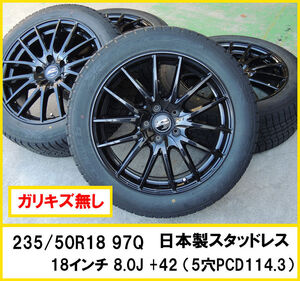 中古４本 日本製 スタッドレス グッドイヤーアイスナビ6 235/50R18 97Q 18inch 8.0J +42 5穴 PCD114.3 アルミホイール JWL VIA