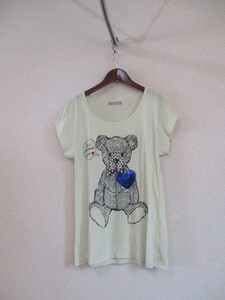 purefrapperライムグリーンクマプリントTシャツチュニックUSED71318②