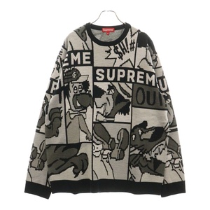 SUPREME シュプリーム 20SS Cartoon Sweater カートゥーンデザイン 総柄ニットセーター ホワイト/ブラック