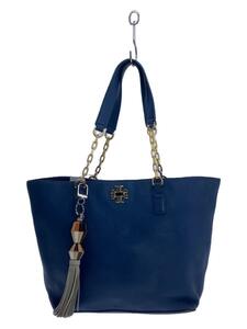 TORY BURCH◆トートバッグ/レザー/BLU/無地