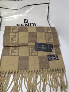 1円【極美品/タグ・袋付】FENDI　フェンディ　マフラー　ズッカ柄　ブラウン系カラー　イタリア製　FENDI jeans ユニセックス