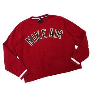 m585-75 NIKE AIR ナイキエアー 長袖 スウェット トレーナー 裏起毛 トップス プルオーバー デカロゴ レッド 赤 メンズ L 