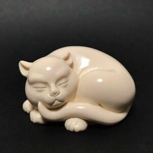 当時物 1986年 フランクリンミント Netsuke 猫 フィギュリン Curio Cabinetシリーズ / Franklin Mint ねこ ネコ 根付 人形 置物 オブジェ