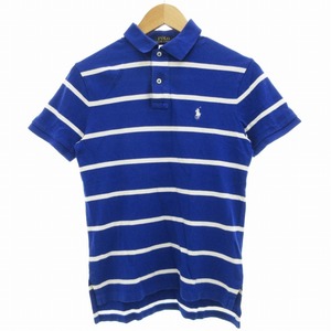 ポロ ラルフローレン POLO RALPH LAUREN ポロシャツ カットソー 半袖 ボーダー 鹿の子 ロゴ XS 青 ブルー 白 ホワイト /SS 1005