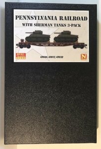 亜鉄社★新品★ホビセンKATO(MicroTrains) 品番98302217、Pennsylvania Rail Road フラットカー(シャーマン戦車積載)、3輌セット