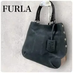 FURLA フルラ サイドボタン ハンドバッグ ヌバック クロコ型押し