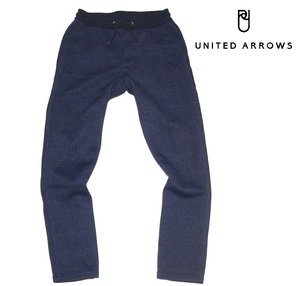 新品! ユナイテッドアローズ グレンチェック柄 フリース イージーパンツ ネイビー (S) ☆ UNITED ARROWS メンズ リブ 裏起毛 防寒 秋冬 紺