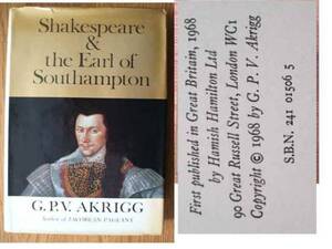 シェイクスピア研究書 Shakespeare and the earl of Southampton 大型本