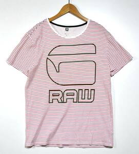 即決【G-STAR RAW】ジースターロウ ボーダーTシャツ 赤白 L 古着