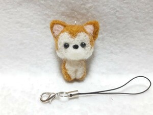 羊毛フェルト ハンドメイド 仔犬 秋田犬ちゃん ストラップ 