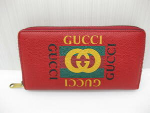 GUCCI グッチ 496317 VINTAGE LOGO ラウンド 長財布 レッド 赤 ジップウォレット a