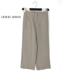 A6518/春夏 GIORGIO ARMANI ジョルジオアルマーニ 黒ラベル シルク リネン トラウザーズ スラックス ワイドパンツ 38 灰色/レディース