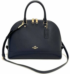 ☆良品　COACH　コーチ　クロスグレイン シエラ サッチェル　2WAY ショルダーバッグ ハンドバッグ　ネイビー 系　F37218