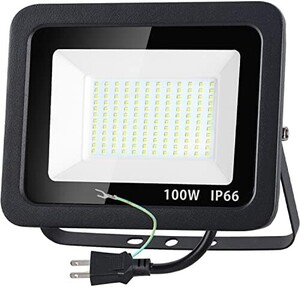 【新品送料無料】LED投光器 屋外 作業灯 100W 1400W相当 昼光色 LEDチップ IP66防水 2Mコード アース付きプ