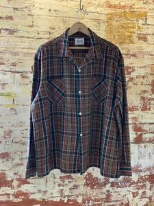 60s CAMPUS OPEN COLLAR WOOL SHIRT ヴィンテージ ビンテージ オープンカラーウールシャツ 開襟シャツ チェックシャツ XL 50s 送料無料