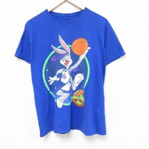 XL/古着 半袖 Tシャツ メンズ スペースジャム ルーニーテューンズ LOONEY TUNES バッグスバニー コットン クルーネック 青 ブルー 24jul05