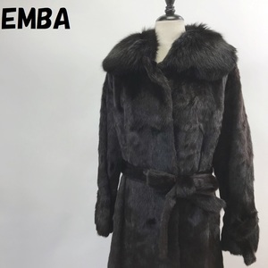 【人気】EMBA / エンバ ファーコート リアルファー 高級 本毛皮 ダークブラウン サイズ9 レディース/S3469