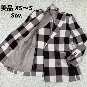 【美品】DOUBLE STANDARD CLOTHING Sov. 先染チェックテーラードジャケット ダブル　本切羽　サイズ34 XS〜S相当 シェイプ