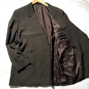 極美品 1998AW◆ISSEY MIYAKE MEN 黒タグ ウールギャバジン グリーン系 緑系 比翼 ダブルテーラードジャケット L相当 イッセイミヤケメン