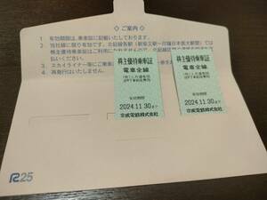 【1円スタート】京成電鉄 株主優待乗車証 2枚セット 2024年11月30日まで　乗車券 全線切符