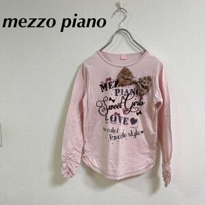 mezzo piano メゾピアノ 長袖Tシャツ ロンT M 150センチ　ピンク　シャーリング　リボン　トップス　カットソー　女の子　キッズ