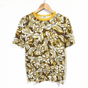 H8588dE 日本製 ATELIER SAB MEN アトリエサブメン Tシャツ ホワイト×イエロー×ブラウン メンズ サイズ5 (S位) コットン100% レトロ 総柄