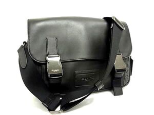 1円 ■極美品■ COACH コーチ C3747 シグネチャー PVC×レザー ショルダーバッグ 斜め掛けかばん メンズ ブラウン系 FJ3191