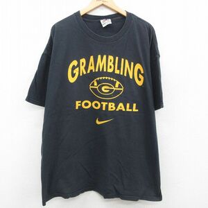 XL/古着 ナイキ NIKE 半袖 ビンテージ Tシャツ メンズ 90s GRAMBLING フットボール 大きいサイズ コットン クルーネック 黒 ブラック 2