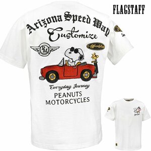 432031-10 SNOOPY PEANUTS スヌーピー 半袖Tシャツ クルーネック JOECOOL アメカジ オープンカー メンズ(ホワイト白) XL FLAG STAFF