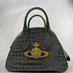 1円〜【入手困難】 ヴィヴィアンウエストウッド Vivienne Westwood ヤスミン クロコ 型押し ハンドバッグ ミニボストン オーブ グリーン系