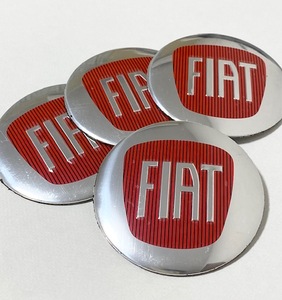 フィアット FIAT ステッカー 56mm ホイールキャップシール エンブレムロゴ センターバッジ 光沢シルバーレッド 56mm 4枚