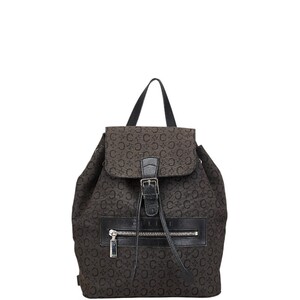 セリーヌ Cマカダム リュック バックパック ブラウン ブラック キャンバス レザー レディース CELINE 【中古】