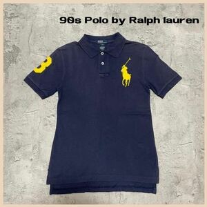90s Polo by Ralph lauren ポロ ラルフローレン ポロシャツ 半袖 ビッグポニーロゴ ヴィンテージ ネイビー キッズ サイズS 玉FL2935
