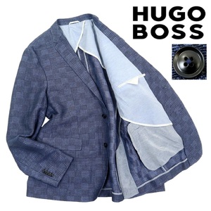 【B3230】【極美品】【ビッグサイズ】HUGO BOSS ヒューゴボス テーラードジャケット 背抜き 麻×綿 千鳥格子柄