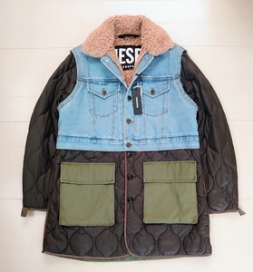 新品★DIESEL ディーゼル デニム切替 ボア 中綿キルティング ジャケット コート 日本サイズM〜L ジャパン正規品 定価52800円