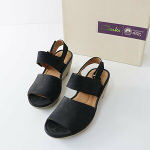 美品 クラークス Clarks Clarene Allure アンクルストラップ ウェッジサンダル 38/ブラック【2400013639859】