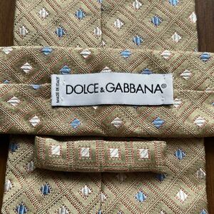 Dolce & Gabbana(ドルチェ&ガッバーナ)ドルガバベージュ水色白ミクロスクエアデザインネクタイ