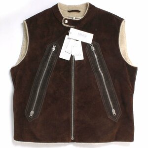 22AW【タグ付き・定価215,600円】MM6 AVP GILET 八の字 ベスト sizeM ブラウン S52FB0068 エムエムシックス スエードベスト ライダース