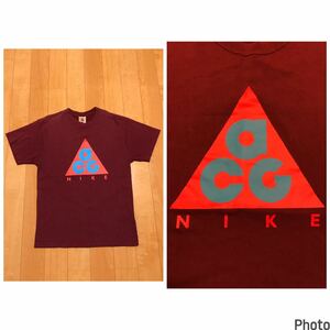 良品☆NIKE／ナイキ.ACG メンズサイズSやや大き目　半袖Tシャツ　希少.フロントBIGロゴプリント　三角形ビビットカラーマーク入/スウェット